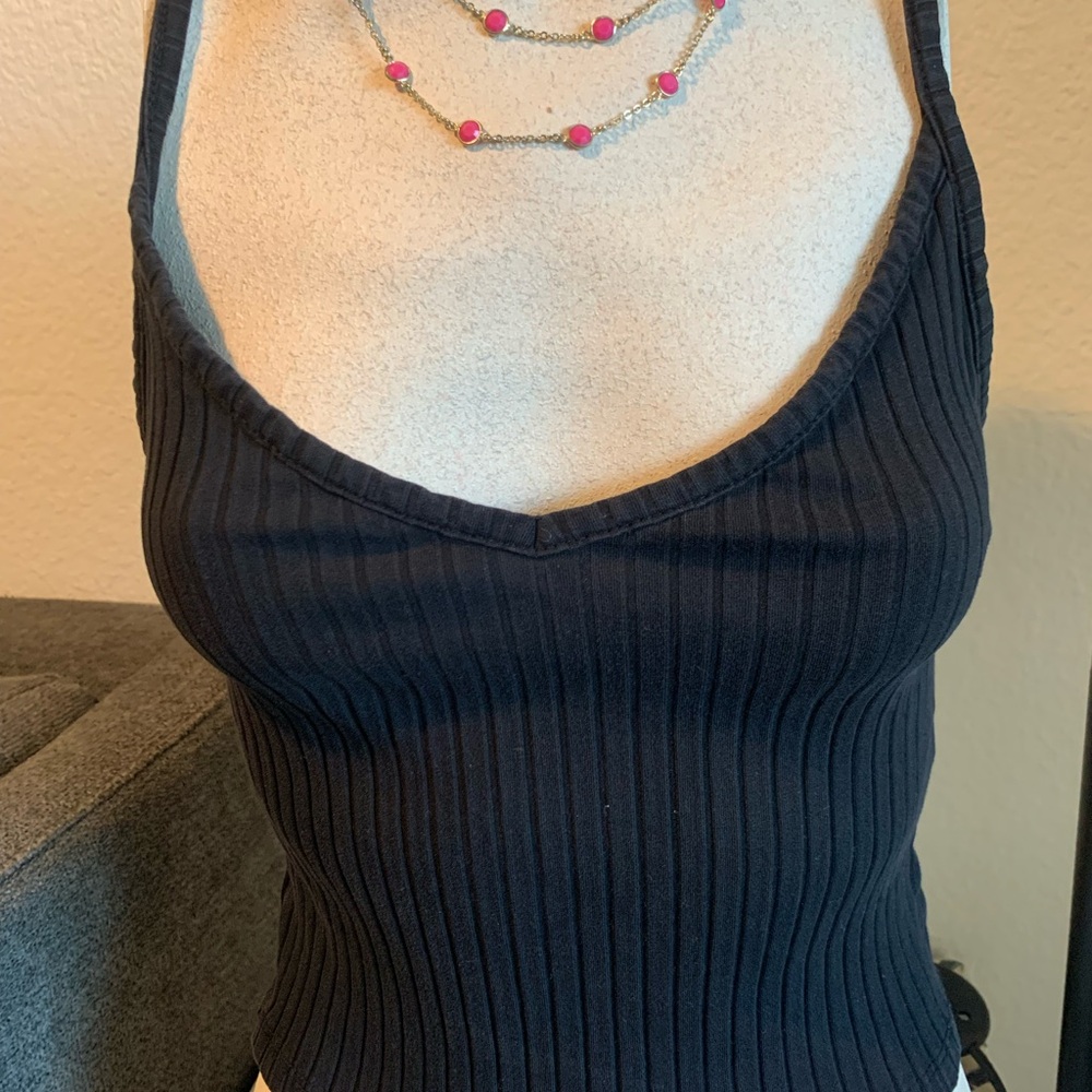 Divided Black Ribbed Fitted Camisole Crop Top